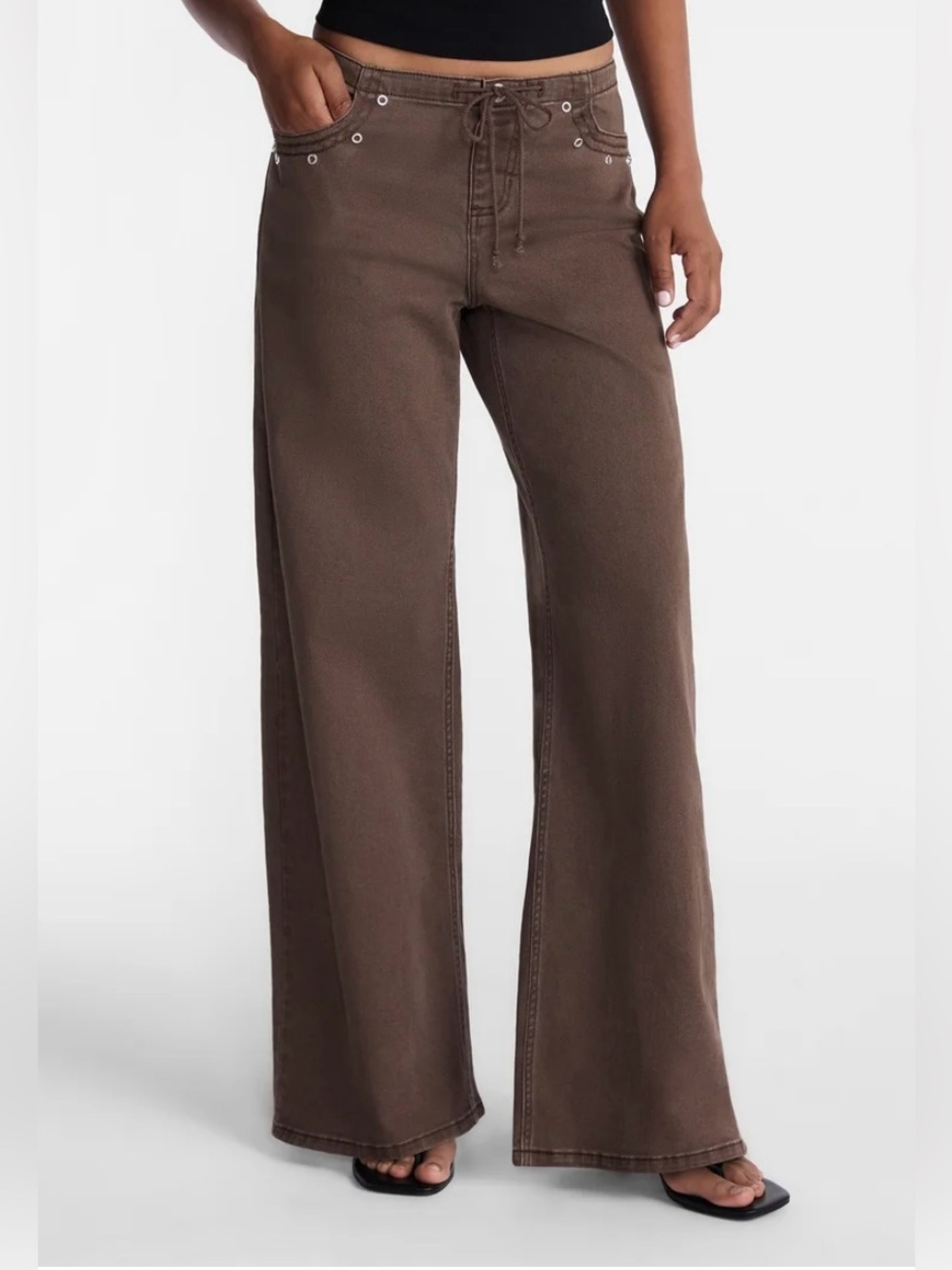 NWT No Boundaries Wide Leg Grommet Drawstring Jeans - Brown